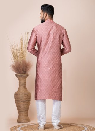 Peach Jacquard Silk Kurta Pyjama