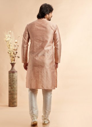 Peach Jacquard Silk Kurta Pyjama
