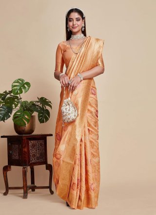 Peach Kanjivaram Silk Woven Work Trendy Saree