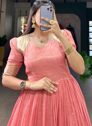 Peach Khadi  Designer Gown with Weaving and Zari Work for Casual