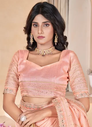 Peach Linen Gota Work Classic Sari