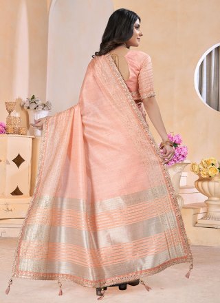 Peach Linen Gota Work Classic Sari