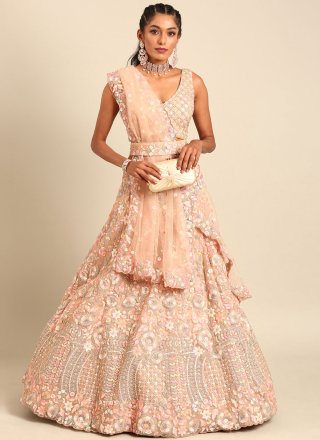 Buy Wedding Wear Peach Georgette Sequins Work Lehenga Choli Online