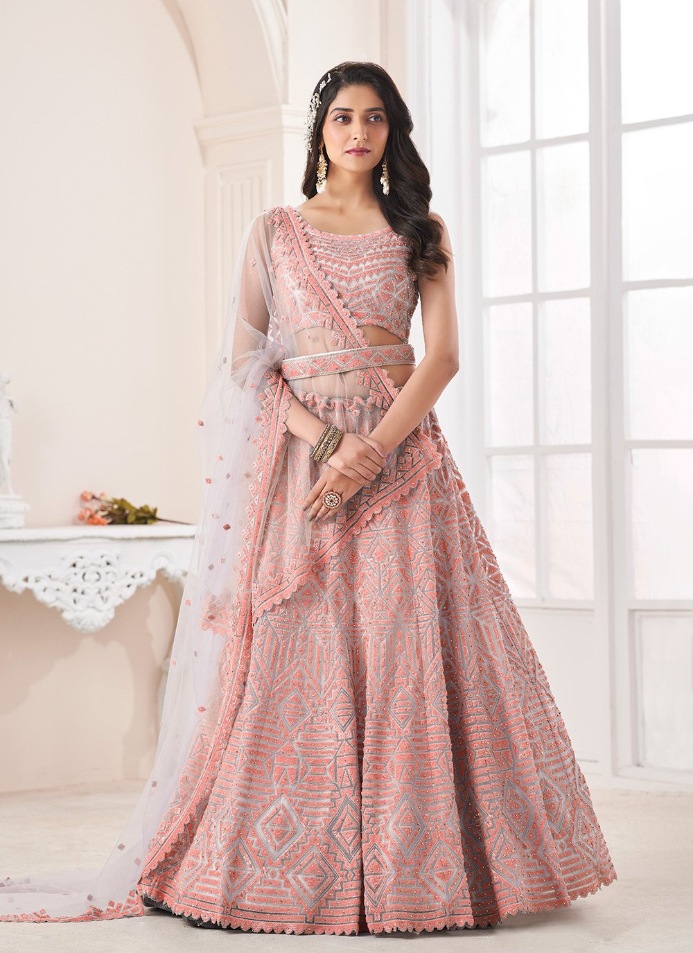 Buy Off White Silk Embroidery Floral Brocade Pattern Bridal Lehenga Set For  Women by LASHKARAA Online at Aza Fashions.