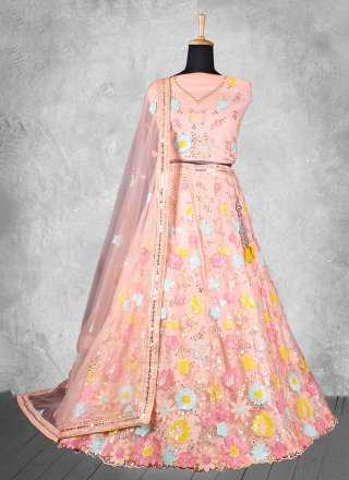 Maharani's Designer Net-Silk Lehenga - Peach with Zari and Sequins Emb –  Maharani Collections