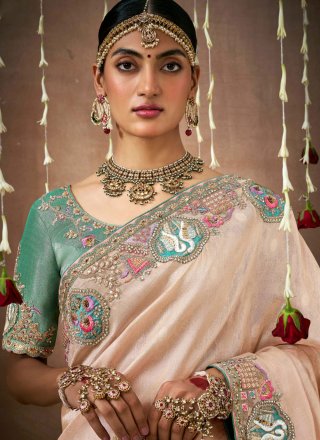 Peach Organza Contemporary Saree