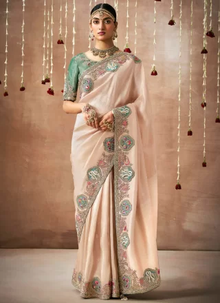 Peach Organza Contemporary Saree