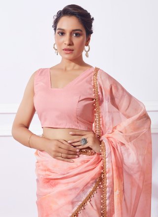 Peach Organza Trendy Saree with Lace Work