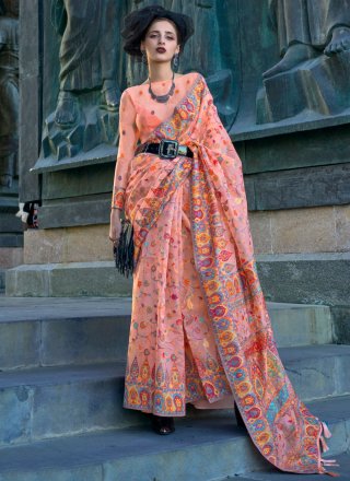 Peach Organza Weaving Work Trendy Saree