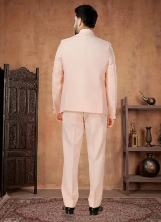 Peach Rayon Jodhpuri Suit with Buttons Work