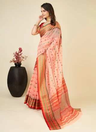Peach Silk Contemporary Saree with Weaving Work for Casual