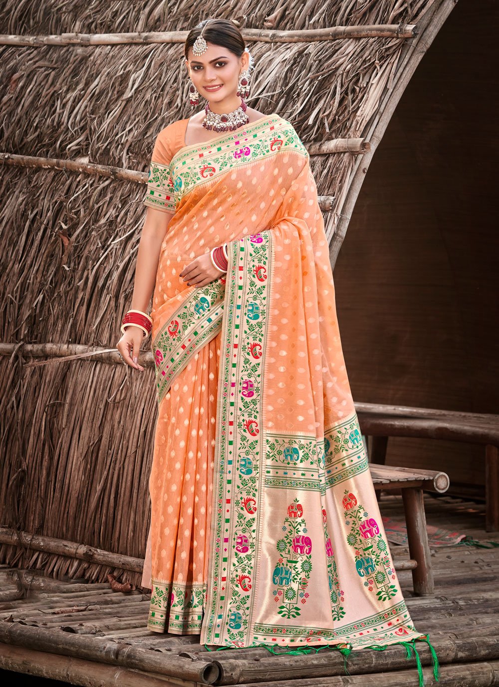 peach silk designer saree 280812