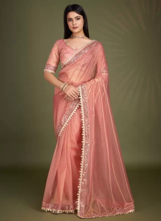 Peach Silk Designer Saree