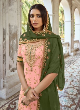 Peach Silk Palazzo Salwar Suit with Embroidered Work for Ceremonial