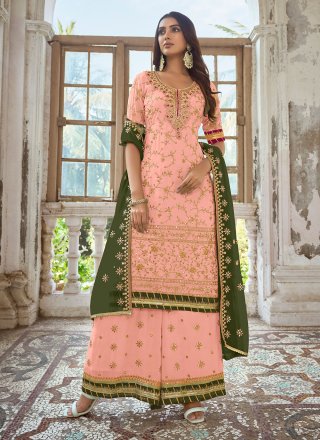 Buy Peach Brocade,Art Silk Girls Salwar Kameez (NFG-213) Online