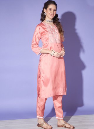Peach Silk Salwar Suit with Embroidered Work for Casual