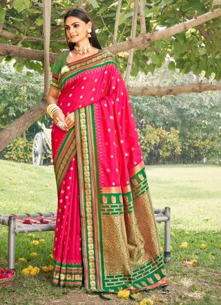 Buy Pink Peach And Green Saree With Olive Green Blouse