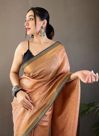 Peach Silk Traditional Saree with Weaving Work for Women