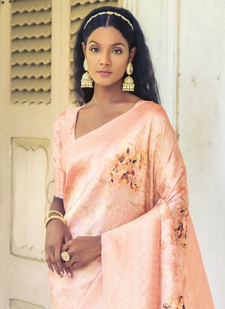 Peach Silk Woven Work Trendy Saree for Women