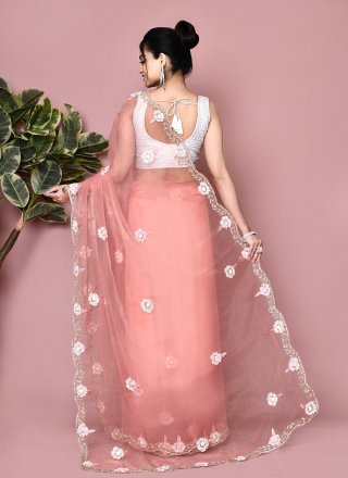 Peach Tissue Hand Work Contemporary Saree