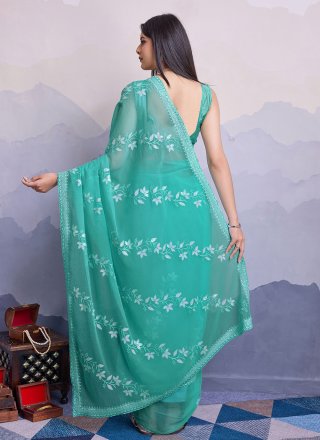 Peppy Sea Green Chiffon Classic Saree