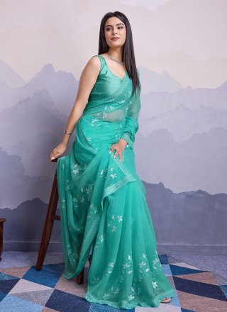 Peppy Sea Green Chiffon Classic Saree