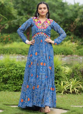 Perfect Blue Faux Georgette Gown