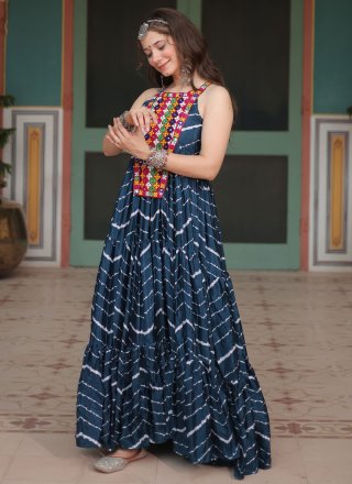Perfect Teal Rayon Designer Gown