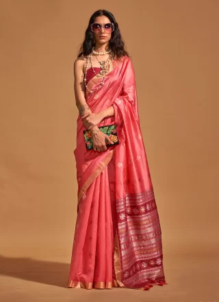 Perfervid Pink Handloom Silk Contemporary Saree with Weaving Work