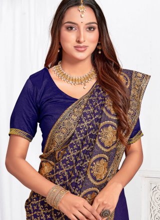 Phenomenal Blue Vichitra Silk Trendy Saree