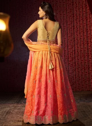 Phenomenal Orange Organza Lehenga Choli with Embroidered and Print Work