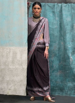 Picturesque Black Crepe Silk Contemporary Sari