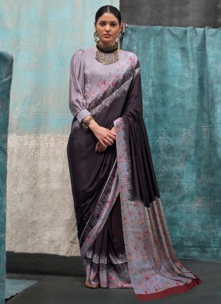 Picturesque Black Crepe Silk Contemporary Sari