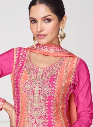 Picturesque Peach and Pink Chinon Salwar Suit