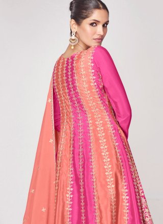 Picturesque Peach and Pink Chinon Salwar Suit