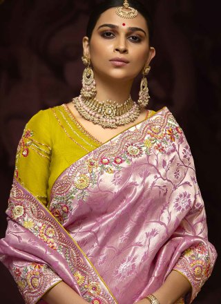 Pink and Purple Kanjivaram Silk Traditional Saree
