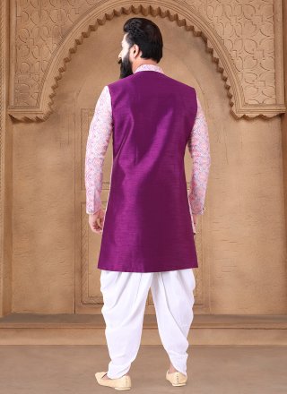 Pink and Purple Silk Embroidered and Sequins Work Sherwani Mens Wear for Men