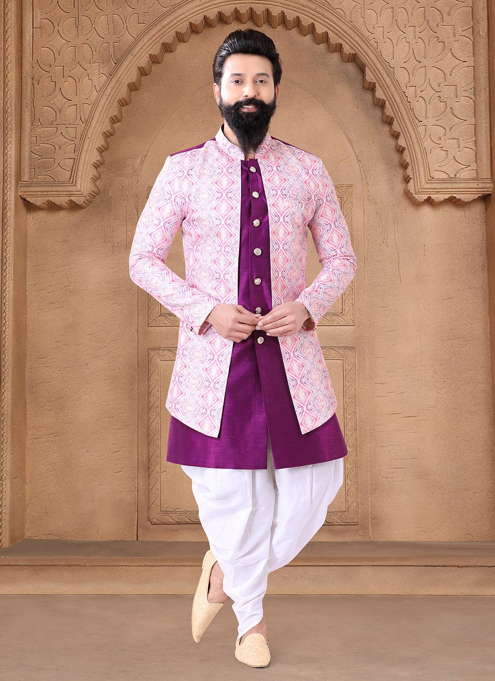 Shop Online Pink and Purple Silk Embroidered and Sequins Work