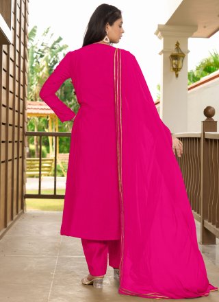 Pink and Rani Art Silk Pant Style Suit