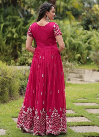 Pink and Rani Faux Georgette Embroidered and Zari Work Gown