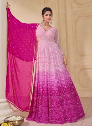 Pink and Rani Georgette  Designer Gown