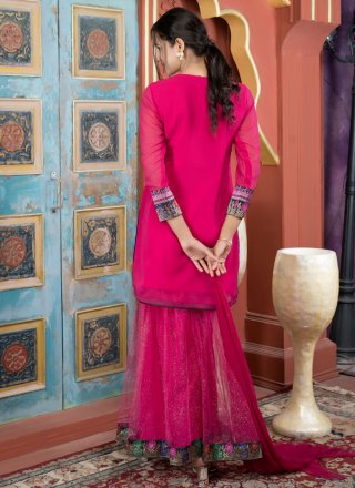 Pink and Rani Georgette Embroidered, Lace and Sequins Work Salwar Suit for Ceremonial
