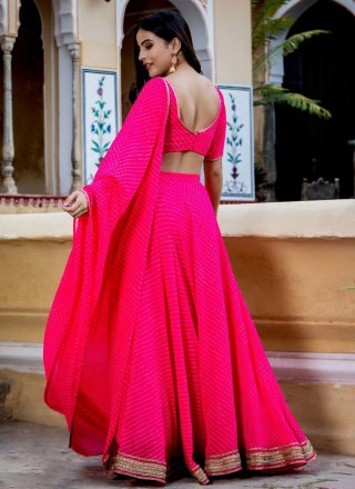 Pink and Rani Georgette Lehenga Choli with Lace and Zari Work
