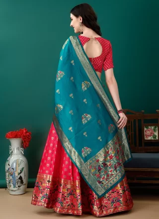 Pink and Rani Jacquard Work Jacquard Silk Lehenga Choli
