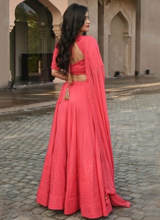Pink and Rani Patch Border, Fancy and Lace Work Georgette Lehenga Choli