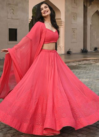 Pink and Rani Patch Border, Fancy and Lace Work Georgette Lehenga Choli