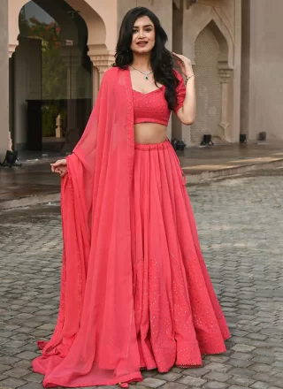 Pink and Rani Patch Border, Fancy and Lace Work Georgette Lehenga Choli