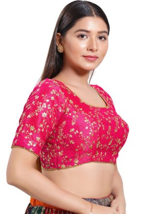 Pink and Rani Silk Weaving Work Designer Blouse for Women