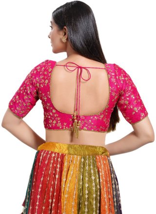 Pink and Rani Silk Weaving Work Designer Blouse for Women