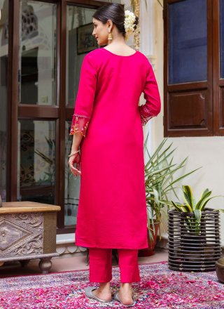 Pink and Rani Viscose Embroidered Work Readymade Salwar Suit